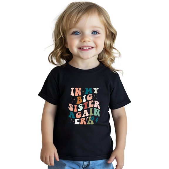 Girls' Big Sister T-Shirt Soft and Comfortable Casual Crew Neck Short Sleeves Children's Top Perfect for Play and Outings