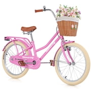 Girls Bike 20inch with Basket and Backseat, Kids Bicycle for 7-10 Years Old, Single Speed, Pink