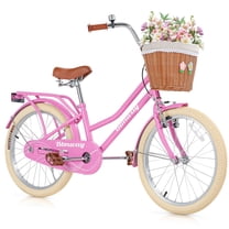 iYofe Girls Bike 20inch with Basket and Backseat, Kids Bicycle for 7-10 Years Old, Single Speed, Pink