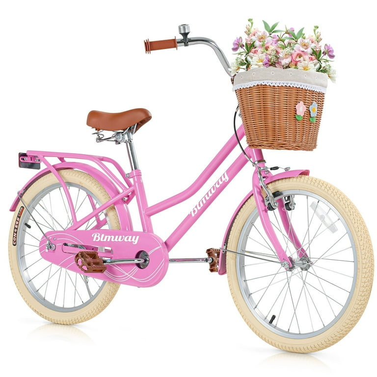 Youth Green 20inch Girls Bike with Basket Backseat, Single Speed
