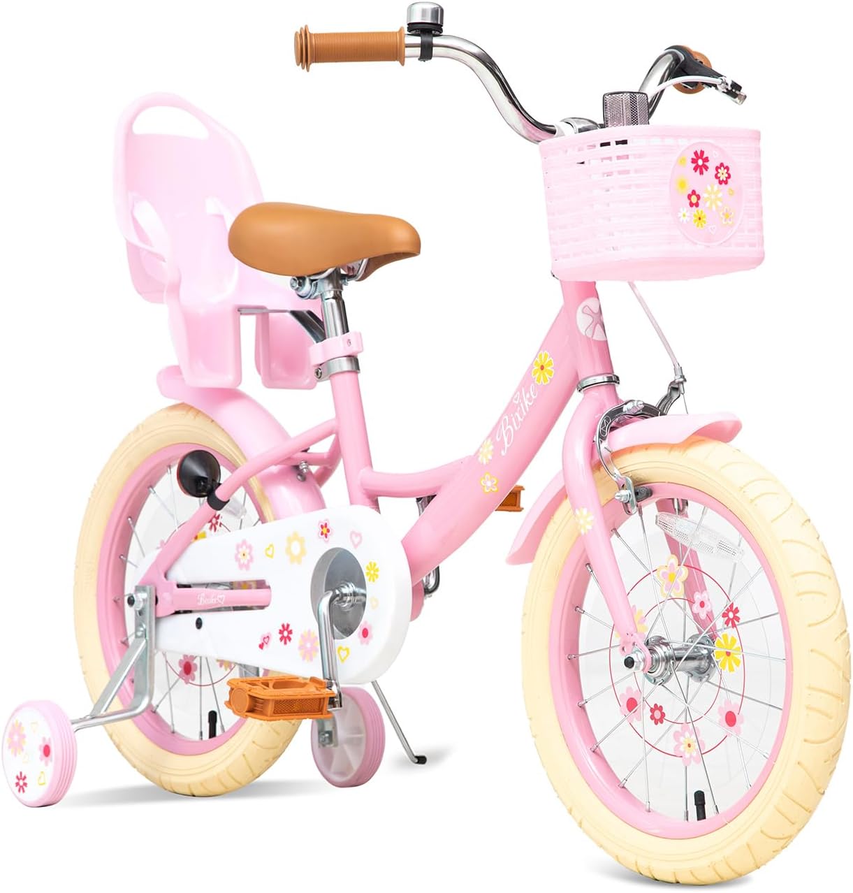 Girls Bike with Basket for Toddlers and Kids Aged 3-14 Years Old, 14 16 18 Inch with Training Wheels & Doll Seat, 20 Inch with Kickstand & Rear Rack, Princess Style Bicycle for Gift