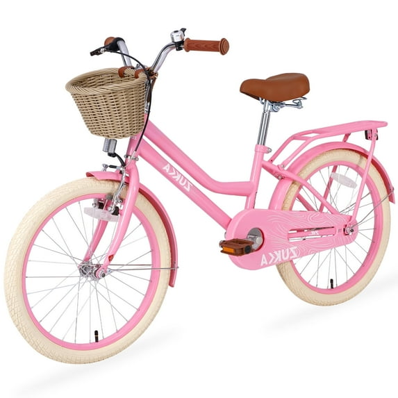 Girls Bike with Basket for Kids 7-10, 20" Kids' Bicycles Leather Saddle & Safety Bell, Pink