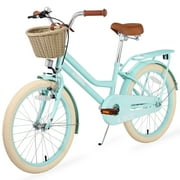 Girls Bike with Basket for Kids 7-10, 20" Kids' Bicycles Leather Saddle & Safety Bell, Green