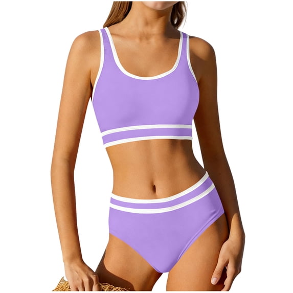 Girls Bikini Set 2 Piece Swimsuit Beach Sports Bathing Suit Colorblock High Waist Athletic Swim Suits Summer Swimwear 7-16 Years