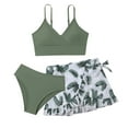 thumbnail image 1 of Girls Bikini Set Size 7 Floral Print Beach Swimsuit Spaghetti Strap Bikini Set with Cover Ups Skirt,Army Green,16-17 Years, 1 of 6