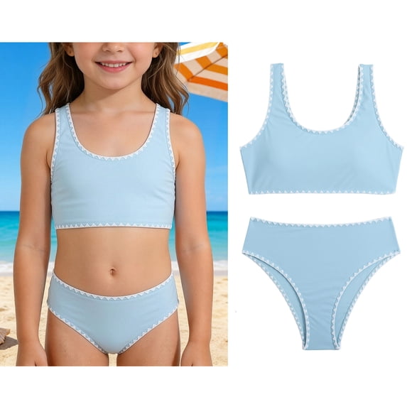 Girls Bikini Swimsuit Quick Dry Two Piece Girls Bikinis with Chest Pad Swimsuit Kids 8-9 Years