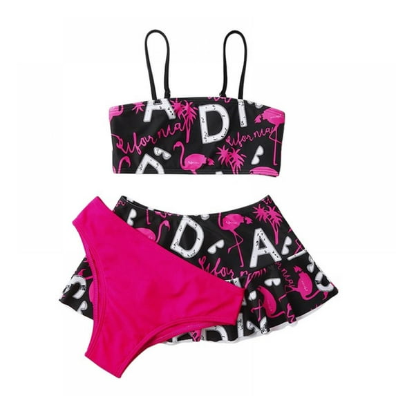 Girls 3-Piece Swimsuit Bikini for Kids Toddler Child, with Fashion Shorts, Tank Top+Underwear Set