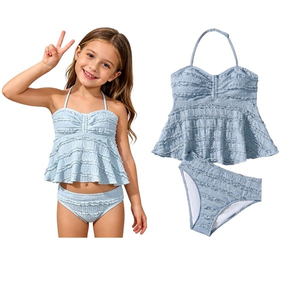 Girls Bikini Two-Piece Swimsuits Adjustable Straps Bikini Sets with Chest Pad Bathing Suits for Kids Girls 9-10 Years