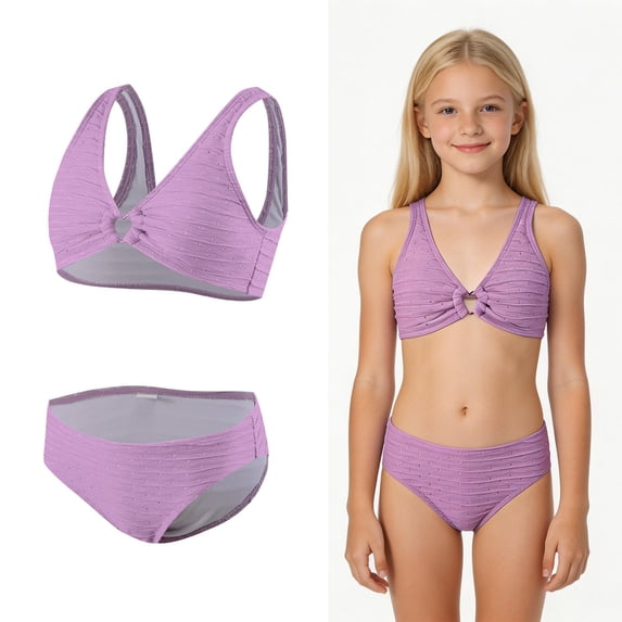Girls Bikini Two-Piece Swimsuits Quick Dry Swimwear Sets with Chest Pad Bathing Suit for Kids Girls 10 Years