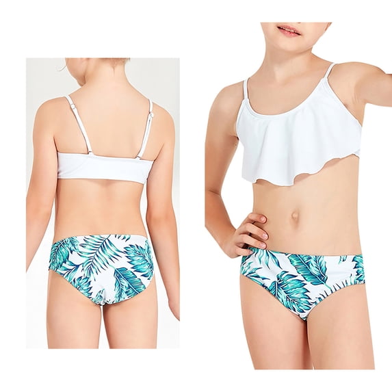 Girls Bikini Two-Piece Swimsuits Ruffled Swimsuit with Chest Pad Bathing Suits for Kids Girls 7-8 Years