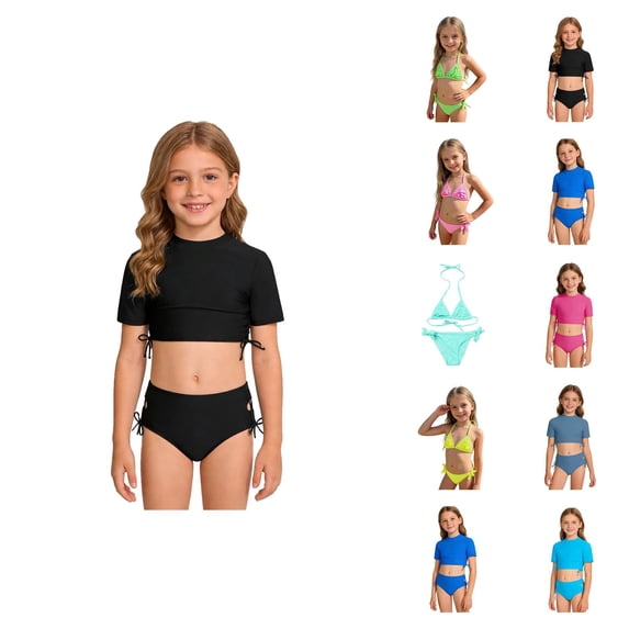 Girls Bikini Two Piece Swimwear High Waist Bandeau Top And Bottom Swimsuit For Swimming And Beach Play