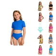 thumbnail image 1 of Girls Bikini Two Piece Swimwear High Waist Bandeau Top And Bottom Swimsuit For Swimming And Beach Play, 1 of 5