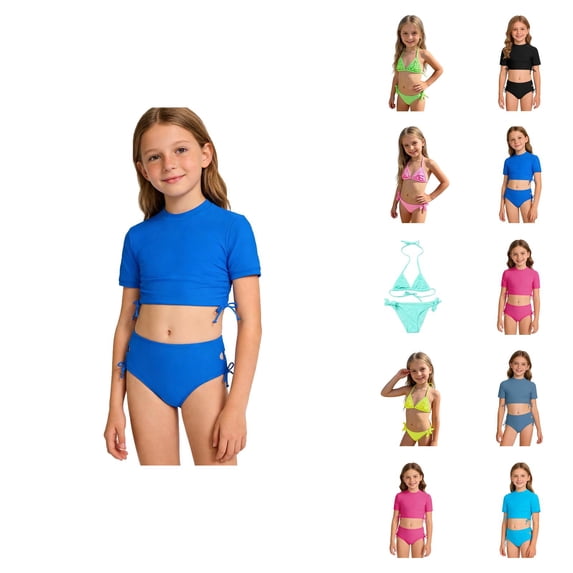 Girls Bikini Two Piece Swimwear High Waist Bandeau Top And Bottom Swimsuit For Swimming And Beach Play