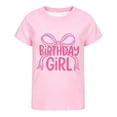 thumbnail image 1 of Girls Birthday Girl Letter Graphic T-Shirt Kids Cute Rainbow Bow Heart Print Crew Neck Short Sleeve Tee Summer Birthday Party Casual Daily Top(Pink,4-5Years), 1 of 3