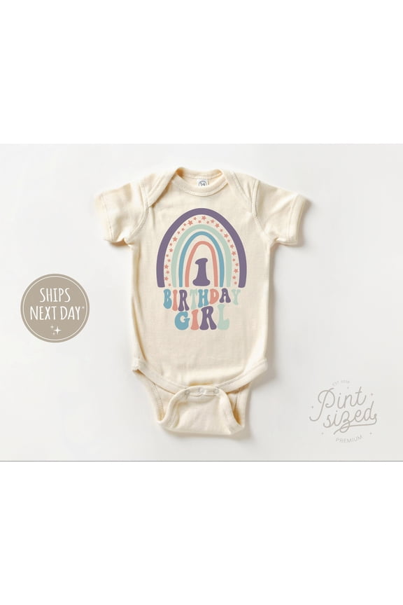 Girls Birthday Onesie, Rainbow Bodysuit, Retro Girls Onesie Cute Baby Onesie, BABY BODYSUIT LAT 4424