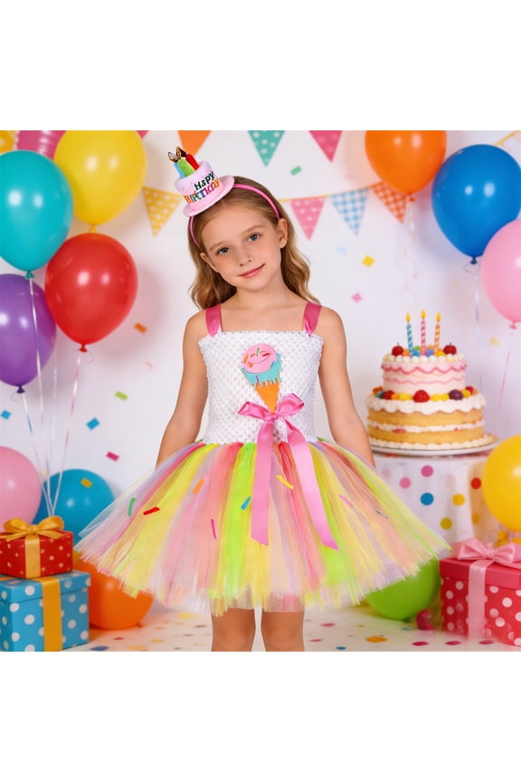 Girls Birthday Party Dress Layered Cake Tutu Skirt Performance Costume For Size 2-3Y