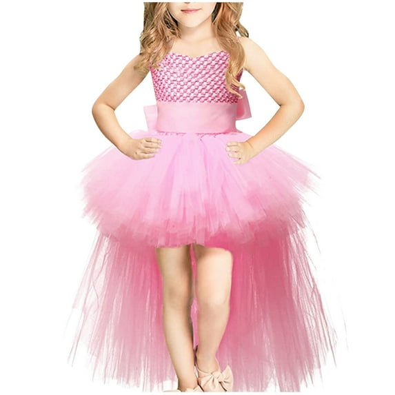 Girls Birthday Party Dress Tulle Tutu Princess Formal Dresses Fairy Toddler Wedding Pageant Prom Ball Gown, Pink, 7 Years