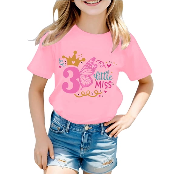 Girls Birthday Shirt 1st 3rd 5th Girls B-Day Outfits Theme Short Sleeve T-Shirt Color Pink2 Size 3-4 Years