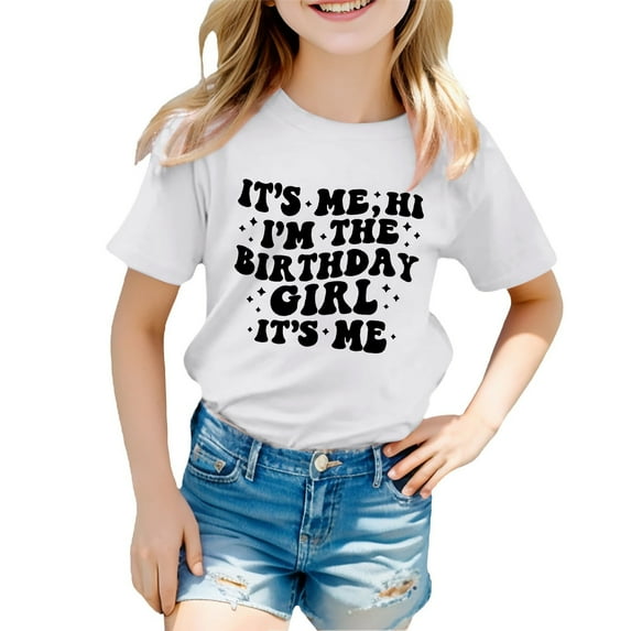 Girls Birthday Shirt - "Hi It's Me I'm The Birthday Girl" Print, Polyester, for Party/Daily - Sizes 110-160
