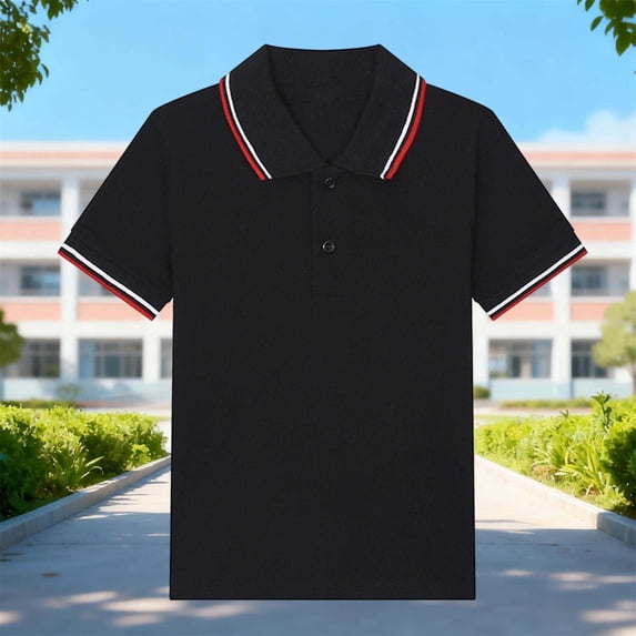 Girls Black Cotton Short Sleeve Polo Shirt, Durable School Uniform Polo for Girls 4-12 Years, Classic Tagless Casual Polo with Reinforced Collar,Size 9 T