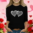 thumbnail image 1 of Girls Black 3/4 Sleeve Crewneck Top, Double Heart Print Relaxed Fit Polyester Spandex Casual Tee for Girls Ages 4-12 with Cold Shoulder Detail,Size 9-10T, 1 of 5