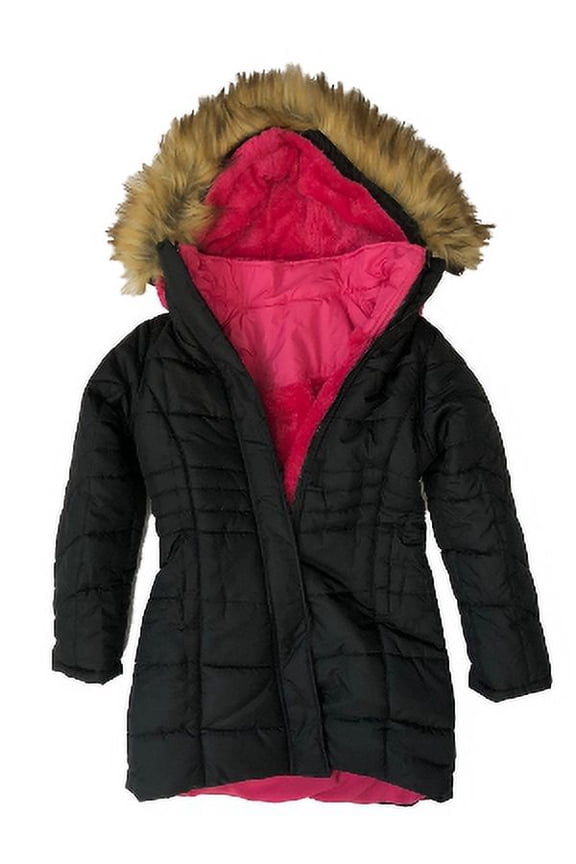 Girls Black 3in1 Convertible Puffer Ski Jacket Hooded Winter Snow Coat X-Large