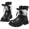 thumbnail image 1 of Girls Black Ankle Boots Elegant Lace Bowknot Waterproof Leather Furry Lined Zipper Booties Non Slip Chunky Platform Winter Boots Black 3 Big Kids, 1 of 4