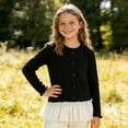 thumbnail image 1 of Girls Black Cardigan Long Sleeve with Lace Ruffles | Button Front Knit Sweater for Kids | Kids to Tween Soft Stretchy Layering Top,Size 5-6 T, 1 of 7