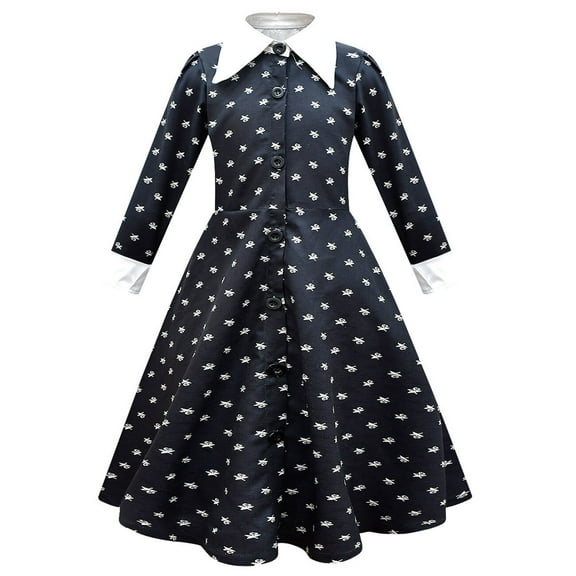 Girls Black Costume Shirt Dress Long Sleeve Cosplay Outfit for 4-10 Year