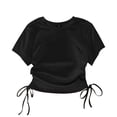 thumbnail image 1 of Girls Black Crop Top Ruched Side Drawstring T-Shirt for Kids Fitted Polyester Blend Tee,Size 13 T, 1 of 4
