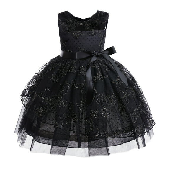 Girls Black Floral Dress Princess Sleeveless Wedding Party Bridesmaid Formal Pegeant Dance Gown