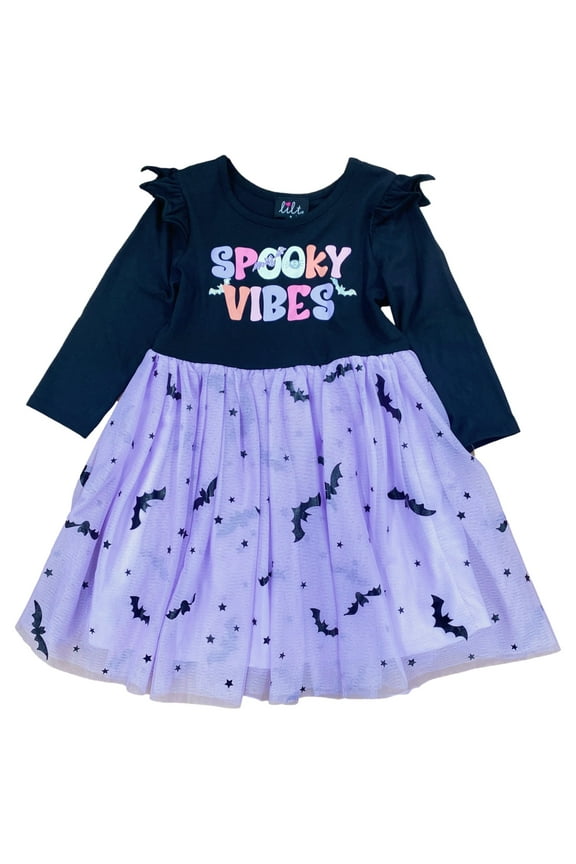 Girls Black & Purple Bat Themed Halloween Tutu Dress 5