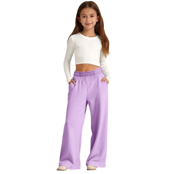 Girls Black Pants Size 10 Girls' Tween Wide Leg Sweatpants, Elastic Waist Drawstring Loose Casual Pants, Athletic Long Pants