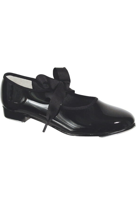 Girls Black Patent Flexible Ribbon Tie Wide Width Tap Shoes 12.5-4 Kids