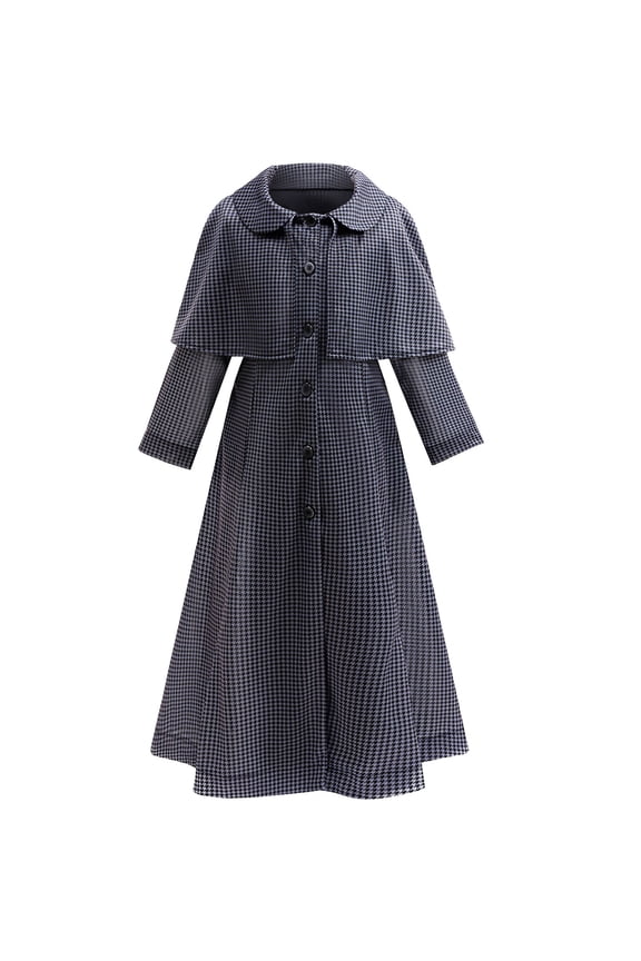 Girls Black Plaid Long Coat Costume Halloween Gothic College Style Cosplay Dress up for 7-8Y