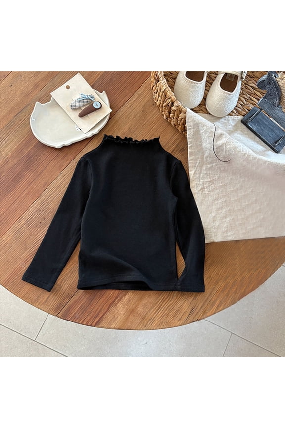 Girls Black Ruffled Turtleneck Long Sleeve Top - Cotton Kids Kids Shirt (1-7 Years),Size 4-5T
