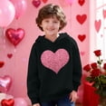 thumbnail image 1 of Girls Black Sequin Heart Hoodie, Oversized Sparkly Pullover with No Drawstring, 100% Polyester, Youth Sizes 100-160,Size 11 T, 1 of 8