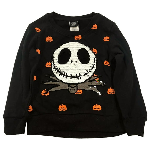 Girls Black Sequin Nightmare Before Christmas Jack Skellington Sweatshirt XS (4)