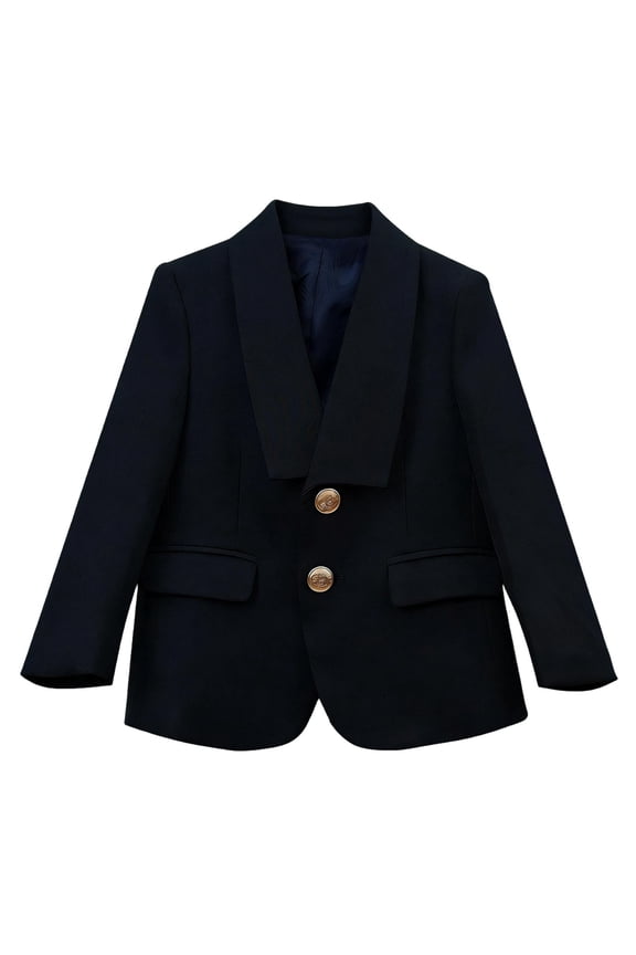 Girls Black Shawl Collar Blazer 100% Cotton, Formal Wedding Church Coat for Kids to Kids 2-12 Years,Size 7-8 T