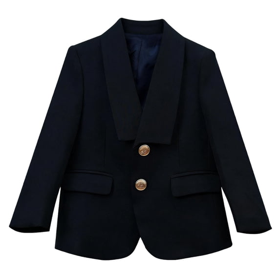 Girls Black Shawl Collar Blazer 100% Cotton, Formal Wedding Church Coat for Kids to Kids 2-12 Years,Size 9-10 T