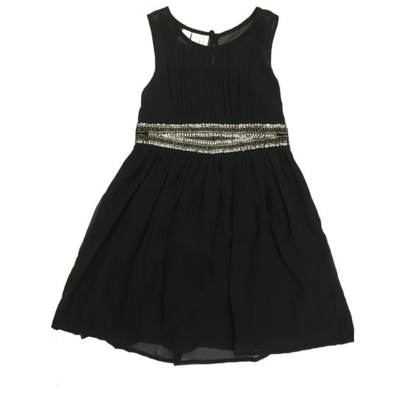 Girls Black Sheer Tulle Sequin Embellished Waist Formal Party Flower Girl Dress