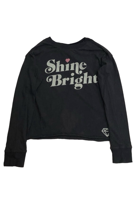 Girls Black Shine Bright Diamond Heart Long Sleeve Cotton Tee Shirt Small (6-6X)