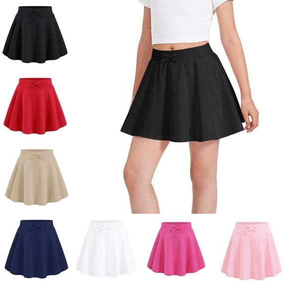 Girls Black Tennis Skirts with Bow Flared High Waist Tennis Skirts for Girls 3-4 Years