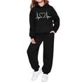 thumbnail image 1 of Girls Black Tracksuit Set 2-Piece with Hoodie & Joggers, Heart Graphic Print, Soft Kids Athletic Outfit for Play,Size 7-8T, 1 of 5