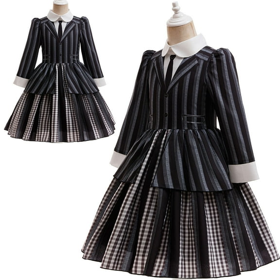 Girls Black Uniform Costume Dress Halloween Gothic Academy Cosplay Outfits for 4-5Y