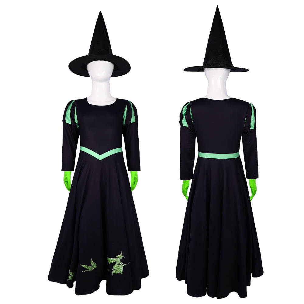 Girls Black Witch Costume Halloween Elphaba Cosplay Outfits with Hat — free download