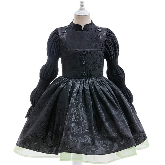 Girls Black Witch Costume Princess Dress Halloween Magic Cosplay Outfit for 6-7Y