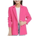 thumbnail image 1 of Girls Blazer Jacket Long Sleeve Formal Lapel Suit Jacket with Pockets Open Front Solid Color Inner Pocket for Kids 3-14 Year, 1 of 4