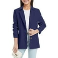 thumbnail image 1 of Girls Blazer Jacket Long Sleeve Teen Notched Collart Open Front Blazers Suit (Navy 7-8 Years), 1 of 8