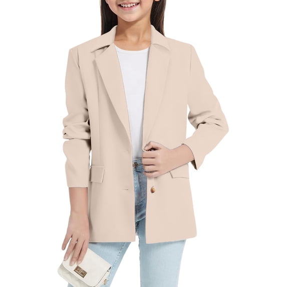 Girls Blazer Jackets Long Sleeve Lapel Solid Color British Style Formal School Casual Outerwear for Big Kids Size 5-6Y